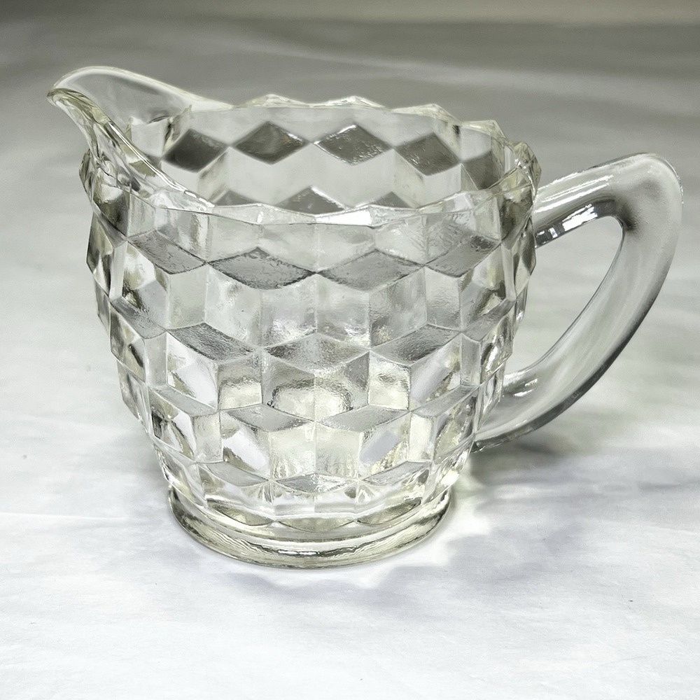 Vintage Jeanette Clear Depression Glass Creamer Cube Cubist, 3" high 5oz